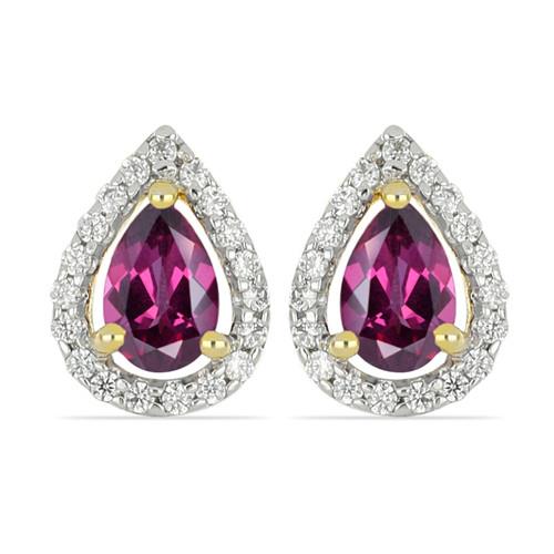 BUY 14K GOLD NATURAL DIAMOND AND UMBALITE GARNET GEMSTONE HALO EARRINGS